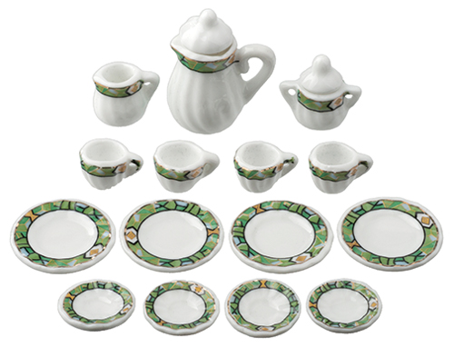 Green and White Table Set, 17 pc.